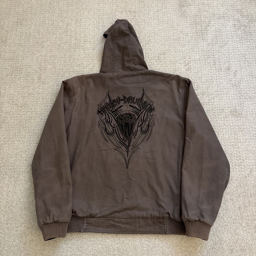 Harley Davidson Reversible Black Canvas Jacket Men Sz XL Embroidered Skull Logo